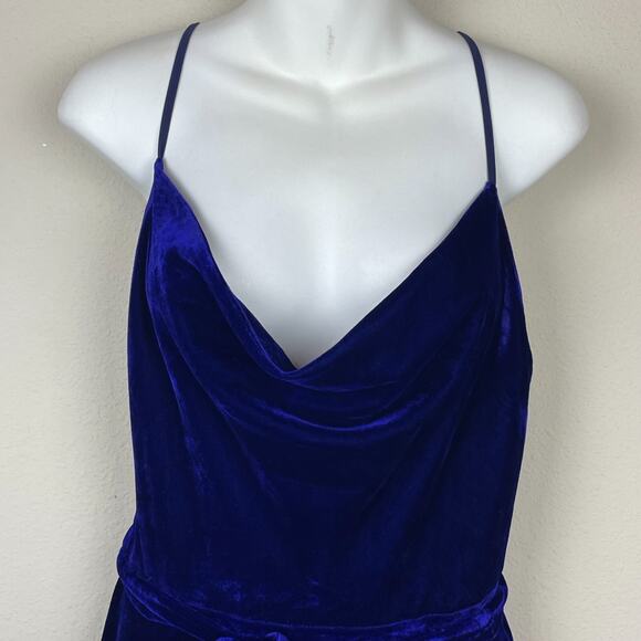 Adalyn Ray Royal Blue Velvet Maxi Dress Size L Crisscross Back Lined Whimsigoth - Picture 2 of 8